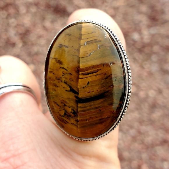 New Amazing Oversized Tiger Eye 925 Silver Ring. - Picture 11 of 16